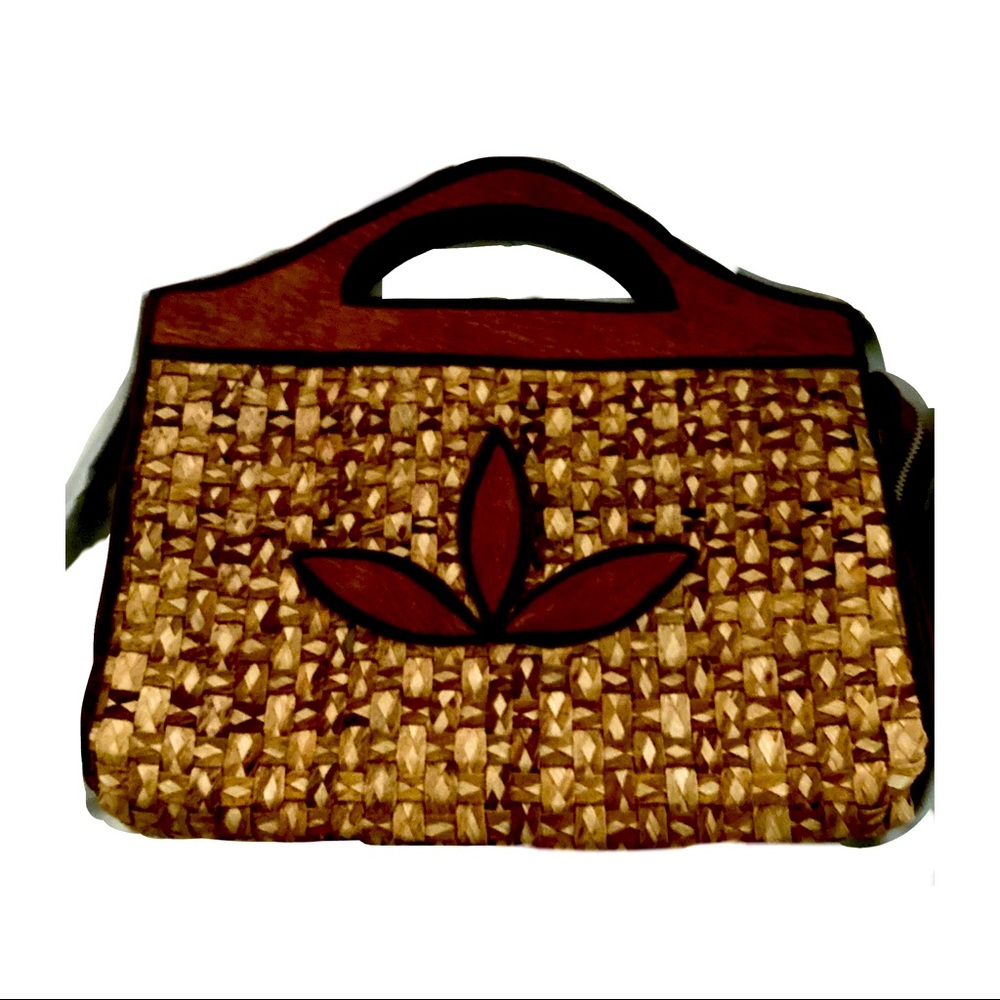 Vintage Woven Wooden Straw 1960’s Clutch Handbag